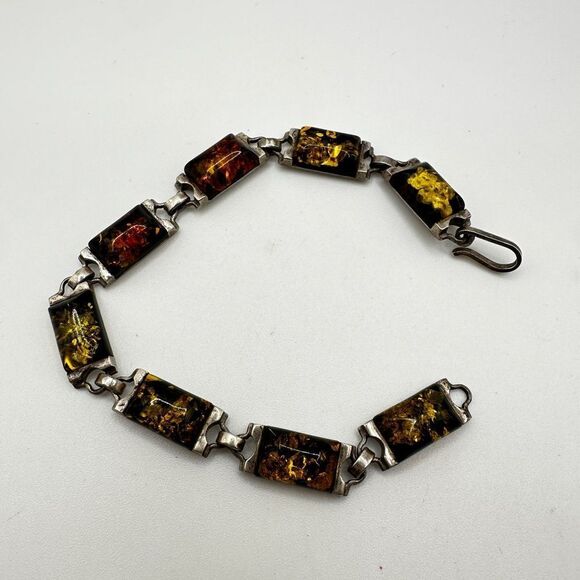Stunning 7.5" Amber cabochons, set in solid sterling silver, tennis bracelet! - Picture 10 of 13